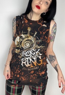 ROCK AM RING distressed bleach dyed t-shirt size medium 