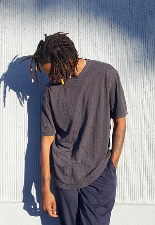 90S MINIMALIST LUXURY GREY RIBBED KNIT SHORT SLEEVE TEE