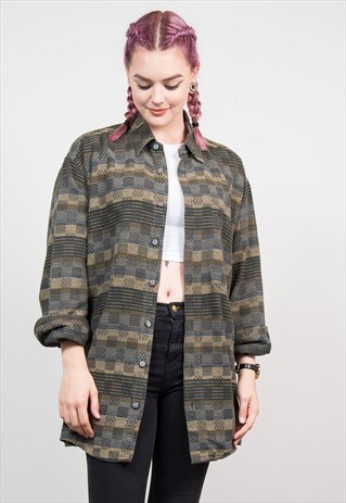VINTAGE 90'S GREEN PATTERNED OVERSIZE SHIRT