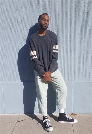 90S SKATER LUXURY RIBBED LINEN BLEND GREY JUMPER LARGE