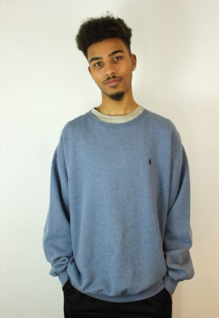 VINTAGE POLO RALPH LAUREN BLUE SWEATSHIRT, LARGE