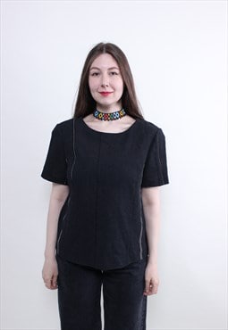 Y2k designer t-shirt, heavyweight black tee, Size M