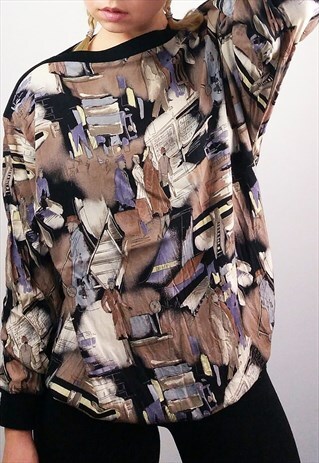VINTAGE 80'S RETRO PRINT TOP / BLOUSE / JUMPER
