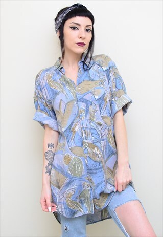 VINTAGE 90'S RETRO ABSTRACT PATTERNED OVERSIZED SHIRT