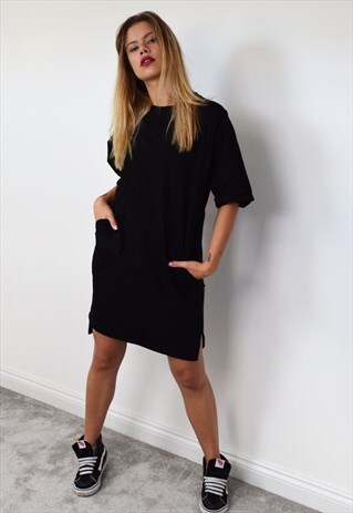 BLACK RELAXED FIT T-SHIRT DRESS