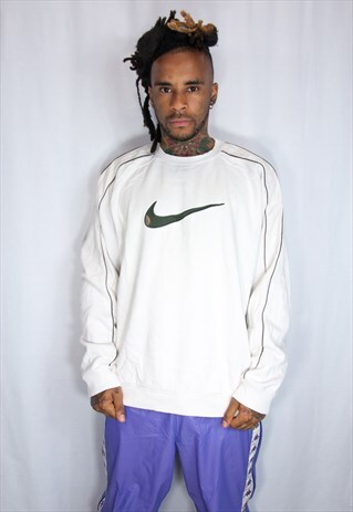 NIKE WHITE EMBROIDED ZIP SWEATSHIRT