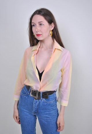 80S MULTICOLOR HOLIDAYS SHIRT, VINTAGE SEXY SUMMER BLOUSE