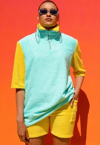 TOWELLING TWO TONE ZIP TOP