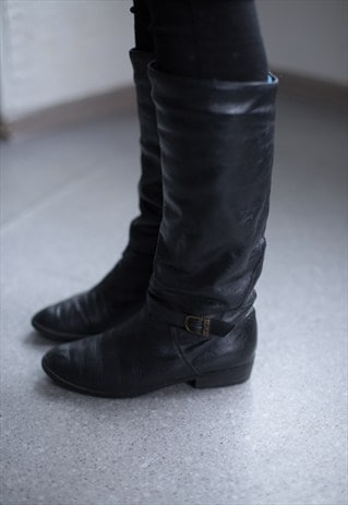 VINTAGE 80'S BLACK LEATHER BOOTS