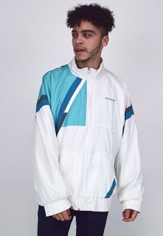 VINTAGE 90'S ADIDAS WHITE, TURQUOISE, GREY AND BLUE JACKET