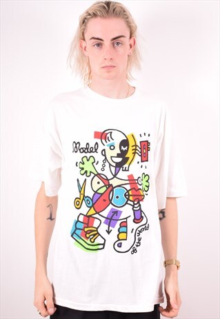 MENS VINTAGE T-SHIRT TOP XL WHITE 90S