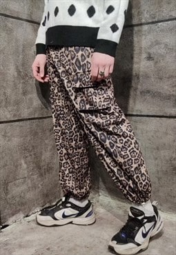 Leopard print joggers slim fit cuffed animal overalls brown