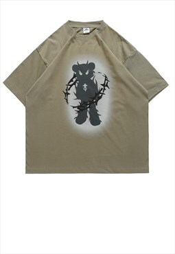 Spooky t-shirt retro teddy bear tee gothic chain top brown
