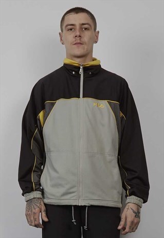 VINTAGE 90'S FILA MESH BLACK/ GREY TRACKSUIT JACKET