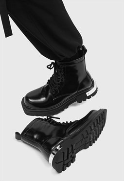 Metal plated boots chunky sole catwalk shoes grunge trainers