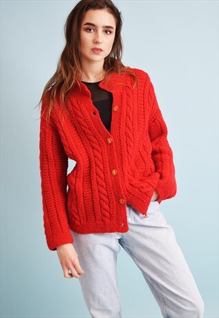 80'S RETRO KNITTED ARAN STYLE OVERSIZED CARDIGAN TOP