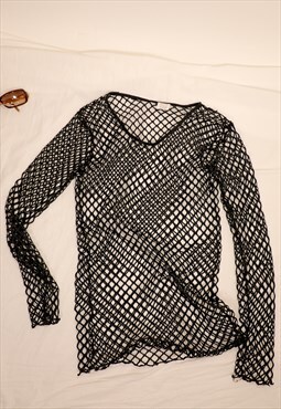 Y2k black mesh top with long sleeves- unisex