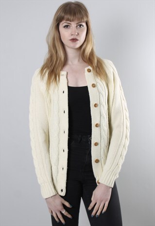 VINTAGE 80S CREAM CABLE KNIT CARDIGAN