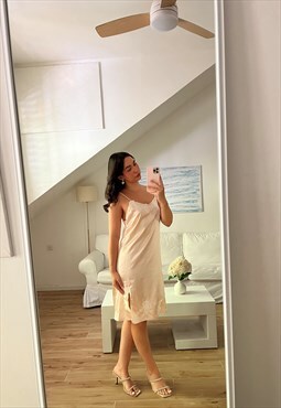 Jack Cuba satin lace detail slip dress in light pink 