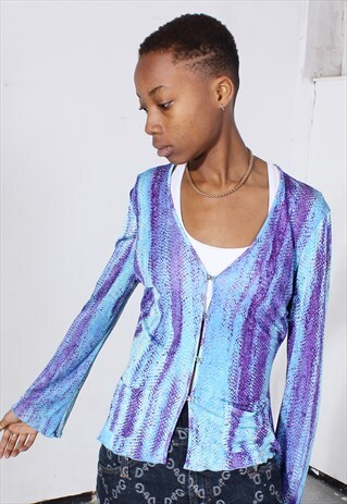VINTAGE ROBERTO CAVALLI BLUE AND PURPLE LIGHTWEIGHT TOP