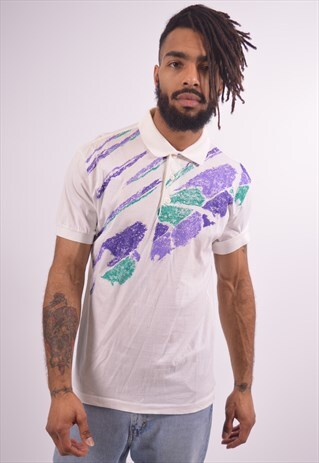 FILA MENS VINTAGE POLO SHIRT LARGE WHITE 90S