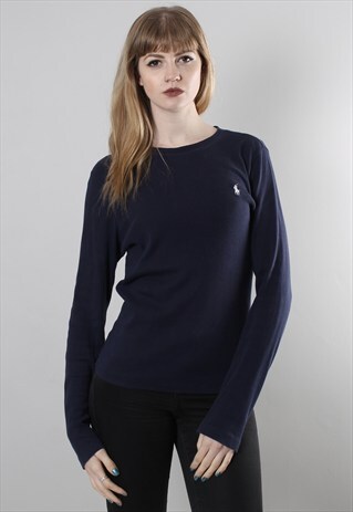 VINTAGE 90S RALPH LAUREN BLUE LONG SLEEVED JUMPER TOP