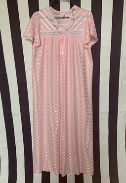 Vintage 70s pink long nightdress, pyjamas, uk14/16