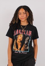 Vintage Women's 90's Aaliyah Graphic Black T-Shirt