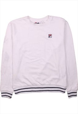 Vintage 90's Fila Sweatshirt Striped Cuff Crew Neck White