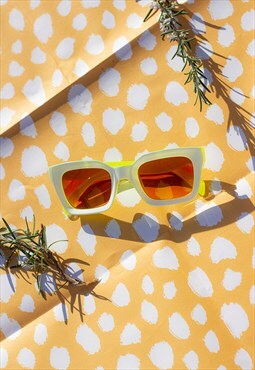 Gloss Yellow White Bevelled Square Sunglasses