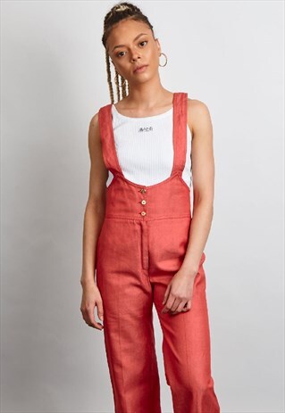 VINTAGE 70'S RED WIDE LEG DUNGAREE'S