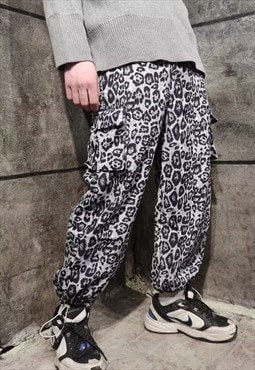 leopard print joggers slim fit cuffed animal overalls black