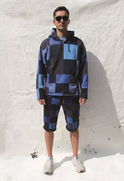 Blue Upcycled Patchwork Picnic Hoodie