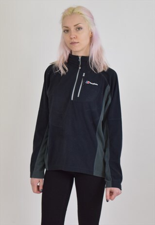 VINTAGE 90S BLACK GREY BERGHAUS 1/4 ZIP FLEECE