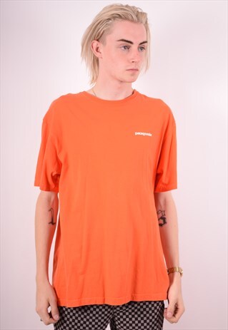PATAGONIA MENS VINTAGE T-SHIRT TOP LARGE ORANGE 90S