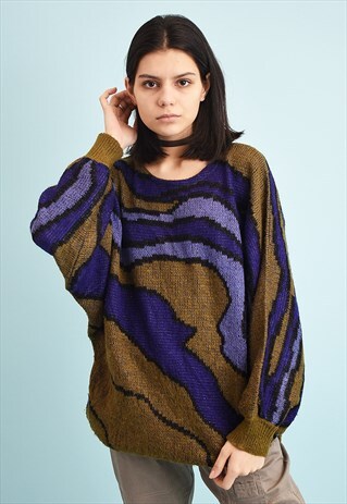 80'S RETRO ABSTRACT PATTERN OVERSIZED MOMS KNIT JUMPER
