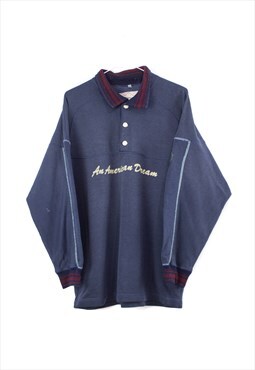 Vintage American Dream Polo Sweatshirt in Blue XL
