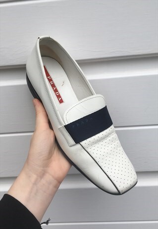 WOMENS VINTAGE PRADA SHOES SLIP ON BLUE WHITE PUMPS