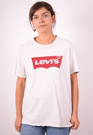 LEVI'S WOMENS VINTAGE T-SHIRT TOP MEDIUM WHITE 90S
