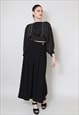 VINTAGE STYLE BLACK LADIES WIDE LEG CROP FLARED TROUSERS