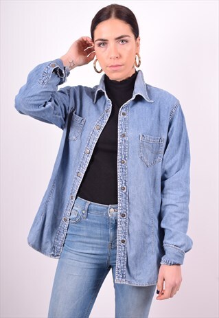LEE WOMENS VINTAGE DENIM SHIRT XL BLUE 90'S