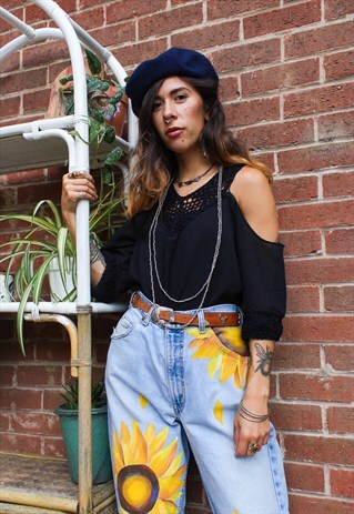 FAIRTRADE BLACK CROCHET BOHO COLD SHOULDER TOP
