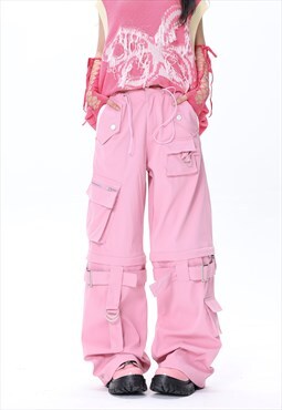 Parachute joggers multi pocket pants skater trousers in pink