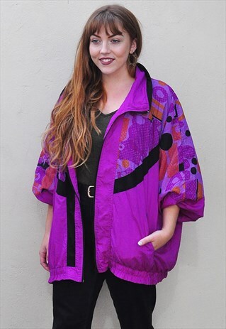 VINTAGE ABSTRACT PRINT WINDBREAKER SHELL JACKET