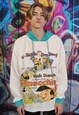 PINOCCHIO HOODIE ITALIAN CARTOON PULLOVER GRUNGE TOP WHITE