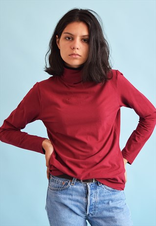 90 s retro minimalist  grunge maroon turtleneck top  Vintaholic ASOS 