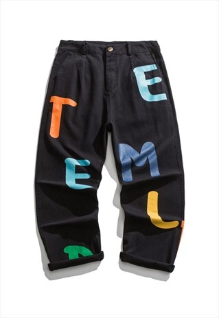 KALODIS CASUAL LOOSE GRAFFITI LETTER CARGO TROUSERS Y2K