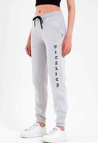 Oversized Joggers in Grey with Slogan Print