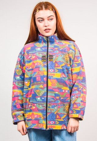 VINTAGE 90'S MULTICOLOUR FUNKY PRINT PATTERN FLEECE JACKET