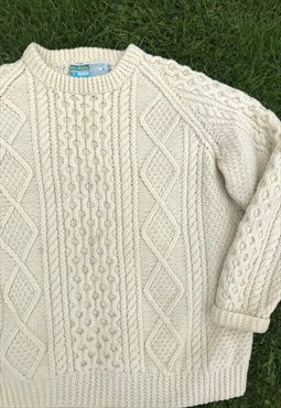 Irish Hand Knitted Beige Pure Wool Chunky Jumper